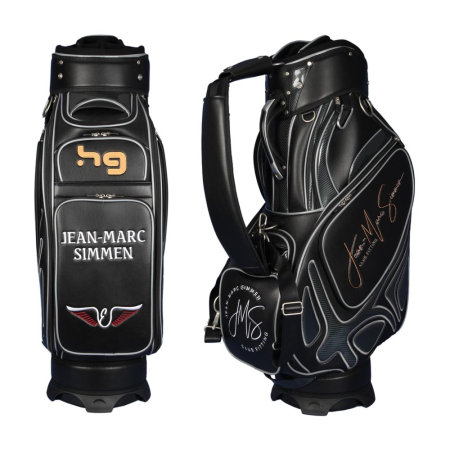 5 zone ricamate. Sacca da golf staff MONTROSE personalizzata in nero. Disegnare in linea